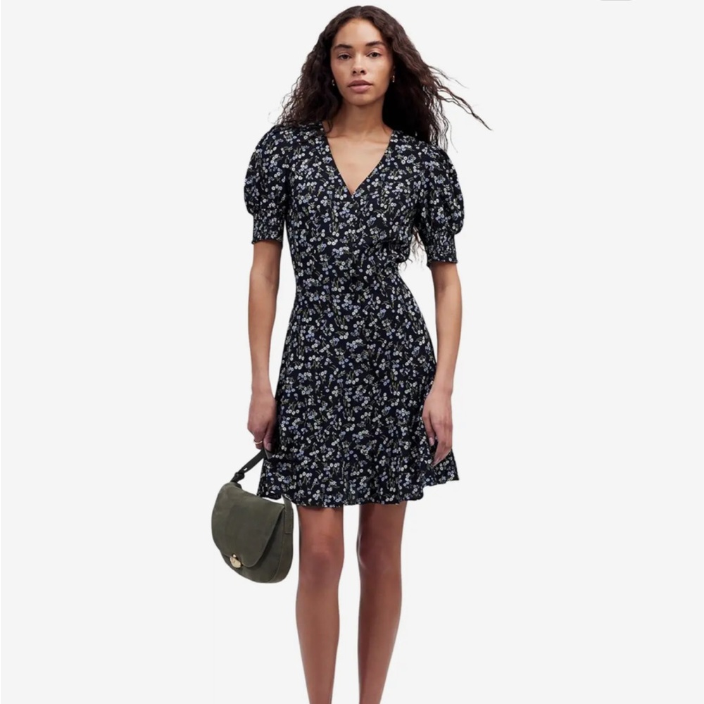 NWOT Madewell Navy Blue Floral Printed Crepe Modern Femme Mini Dress